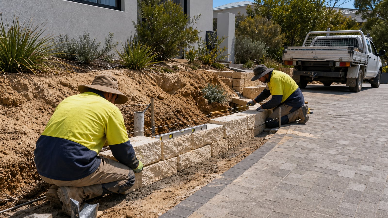 Brick Fence construction process visual for a Perth project